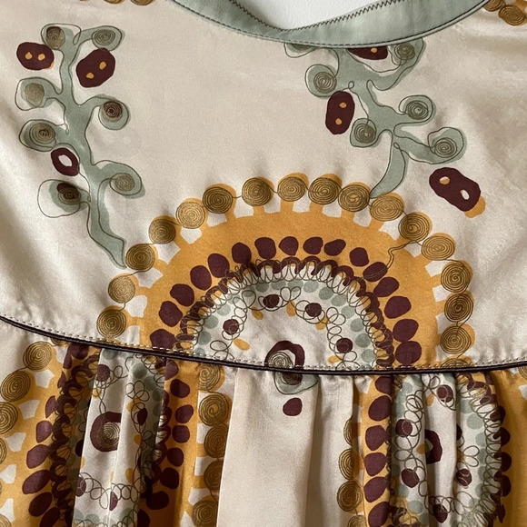 Hanii Y 100% Silk Mini Dress Abstract Floral Short Puff Sleeve Size 40 - Picture 10 of 15